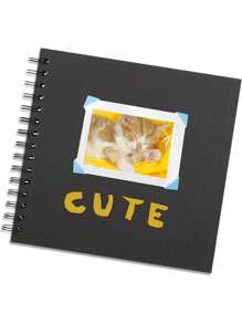 1 PC 7x7 Inch 40 Blank Pages DIY Scrapbook Album Hardcover Kraft Paper Scrap Book Photo Albums For Wedding Birthday Party, Black