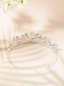 1pc Rhombus Pattern Zinc Alloy Bridal Crown, Elegant Queen Style Wedding Tiara For Bride, Adult Ceremony Gift, All-Weather Use - Silver - View 5