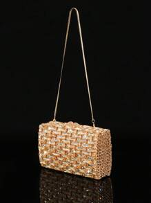 2025 Spring & Summer Fashionable New Luxurious Glittering High-End Elegant Glass Diamond Large Capacity Evening Clutch Bag, Women's Wallet, Glamorous Party Handbag, Exquisite Luxury Women's Crystal Handbag, Bridal Dress Bag, Fashion Lipstick And Perfume Handbag, Magnificent Sparkling Crystal Encrusted Handbag, All Handmade Metal Diamond Handbag, Suitable For High-Class Ladies To Attend Parties, Galas, Weddings, Gatherings And Banquets, Fits 6.5-Inch Smartphone
