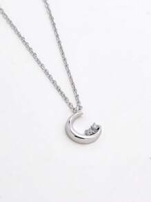 1pc Fashion Zirconia Moon Pendant Necklace, Gift For Women And Girls