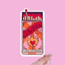 慢燃火柴乙烯基贴花 - 光面处理，可重复使用的自粘贴纸，适用于书籍和电子阅读器，防水、防紫外线和防刮擦，非常适合笔记本电脑、手机、水瓶、笔记本 - 书籍爱好者和读者礼物、学校用品、返校