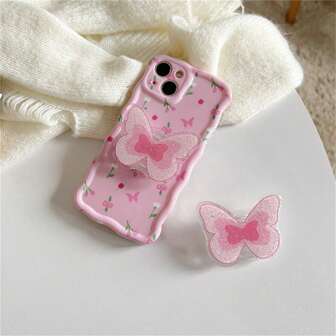 Ins风格卡通可爱闪光蝴蝶气囊手机支架可折叠伸缩粘性支撑座椅靠背贴纸