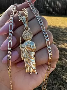 1pc/Jesus Gold Saint Thaddeus Necklace The Perfect Holiday Gift For Him Or Her - Gold - View 4
