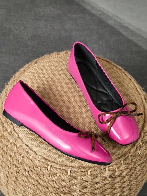 Pantofi cu slip-on cu vârf pătrat la modă pentru femei, pantofi versatili cu imprimeu leopard fucsia, îmbrăcăminte ocazională de birou, pantofi de balerină în aer liber, de primăvară/vară, în culori contrastante.