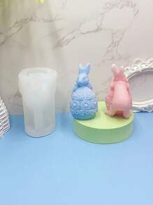 1 件复活节硅胶卡通蛋形思考兔蜡烛模具，适用于 DIY 节日装饰、桌面装饰、香薰扩散器