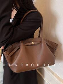 1 件女士复古时尚纯色 PU 皮革单肩包，大容量手提包，双手柄和按扣开合，适合旅行、购物、约会、女士礼物，适合青少年、大学生、初学者和办公室女士，适合办公室、大学、工作、商务、通勤、户外、旅行、野餐 - 咖啡 - 查看 6