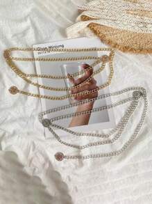 1PC 女童时尚腰链配饰连衣裙新款夏季细腰带百搭腰封返校冬季礼物创意男孩女孩情人节 - 銀色 - 查看 3