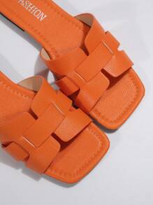Women Snake Embossed Flat Sandals, Minimalist Style Summer Leather Flat Sandals