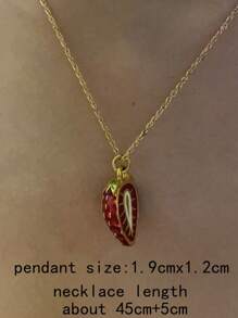 1 件镀金半草莓项链，适合夏季女孩的草莓珠宝项链，适合女性的草莓礼物，迷人项链 - 紅色 - 查看 2