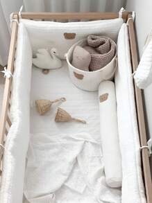 1pc Cute Bear Quilted Storage Basket For Baby Clothes, Diapers And Toys Organization - White - View 6