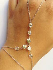 1pc Fashionable Summer Casual Alloy Rhinestone Finger Chain Bracelet Suitable For Women Daily Wear