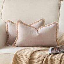 1pc Chenille Tassel Decorative Throw Pillow Cover, Minimalist & Fashionable, Suitable For Summer - Dirty Powder - View 5