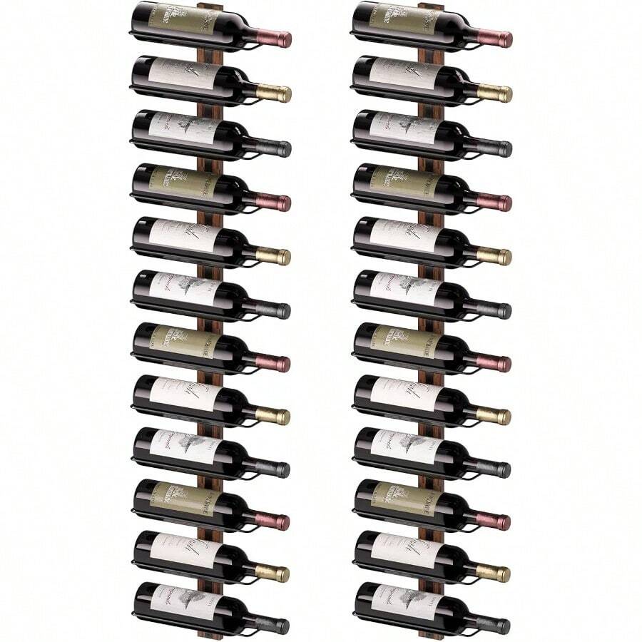 B4Life Wine Rack Wall Mounted Wall Wine Rack For 24 Wine Bottles Wood Wine Racks For Wall Wine Holder Wall Mounted Wine Bottle Racks For Kitchen Dining Room Bar - Black-brown1 - View 1