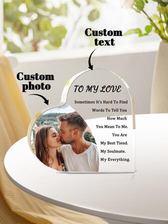 1 styck anpassad hjärtdekoration, olika designade akrylstödjande fotoanpassning, lämplig för nyår/alla hjärtans dag/mors dag/fars dag. En fantastisk personlig present till föräldrar, familj, vänner och nära och kära, som visar din noggranna kärlek och speciella omsorg, hem och boende, julstämning, souvenirer, återanvändbar, bedårande, högkvalitativ, elegant boende, konstnärligt boende