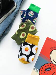 1/3/5 pares de calcetines hasta el tobillo para mujer con diseños de dopamina, hamburguesa y huevo frito