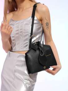 Unique Quirky Shirt Collar Shaped Women's Fashion Black Flap Crossbody Bag & Phone Pouch, Fun Gift - Black - View 4