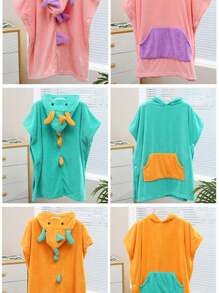 儿童恐龙连帽浴巾 - 柔软珊瑚绒浴巾/沙滩巾 - 吸水性强的连帽浴袍，适合3-6岁儿童 - 幼儿泳池浴巾 - 吸水性强的游泳斗篷，男女童皆宜，适合返校季、作为浴袍、浴室用品或情人节礼物 - 彩色 - 查看 9