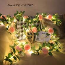 1pc Pink Camelia Artificial Vine Fairy String Lights, Battery Powered, Decorative Lighting For Living Room, Corridor, Bedroom, Staircase, Railing, Wedding, Party, Wreath, Garden, All Seasons [No Battery Included]