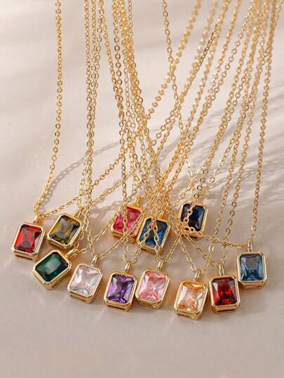 1pc Women/Men Multicolor Cubic Zirconia 12 Birthstone Pendant, DIY Jewelry Accessory, Charm Necklace Gift