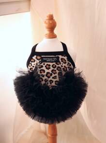 Sexy Leopard Print Pet Dress - Knitted Mesh Ballet Tutu Cake Dress For Cats & Small Dogs, Princess Style Puppy Kitty Clothing - Black - View 12