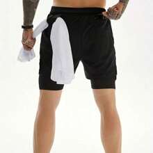 Coor Banquet Beer Shorts Men's Cross & Letter Print 2 In 1 Drawstring Waist Shorts, Loose Casual Pocket Track Shorts For Summer, Fashion Men's Bottoms For Daily Wear - màu đen - Xem 3