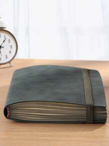 Thickened Diary Notebook A5, 128 Pages, Simple Design College Student Notepad, Lined Paper & Grid Paper Available,Thick Paper,  School & Office Supplies Back To School - Dark Green - View 1