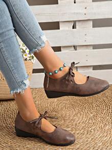 Women's Lace-Up Mary Jane Shoes, Unique Design Casual Retro Low Vamp Platform Shoes - Brown - View 7