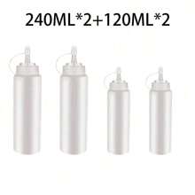 3pcs 4oz Squeeze Bottles With Plastic Cap And Measuring Tool, Rotating Dispenser Containers For Ketchup, Mustard, BBQ Sauce, Salad Dressing, Olive Oil, Suitable For Restaurants