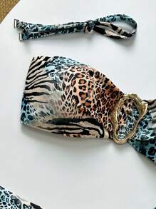 2pcs Sexy Leopard Floral Print Unique Bikini Set Swimwear, Women Separate Swimwear, For Summer Beach Vacation - Multicolor - View 3