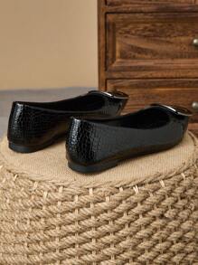 2025 New Spring/Autumn Flat Shoes For Women, Soft Sole Pointed Toe With Square Buckle, Versatile - Black - View 6