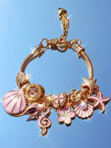 سوار الشرفة المستوحى من أعماق البحر الأزرق بقلادة نجم البحر والصدف، سوار الشرفة بالطراز البوهيمي الأنيق، سوار الشرفة أرض الأحلام السحرية ، قطعة واحدة - الأزرق - مشاهدة 1