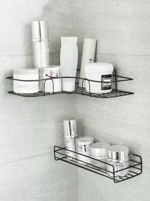 1pc Multifunctional Corner Shelf, Bathroom Organizer Rack, Wall Mount Triangle Basket For Kitchen, Bedroom, No-Drill