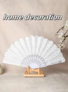 1pc Women White Handheld Fan With Embossed Floral Design, Fashionable Folding Fan For Dancing