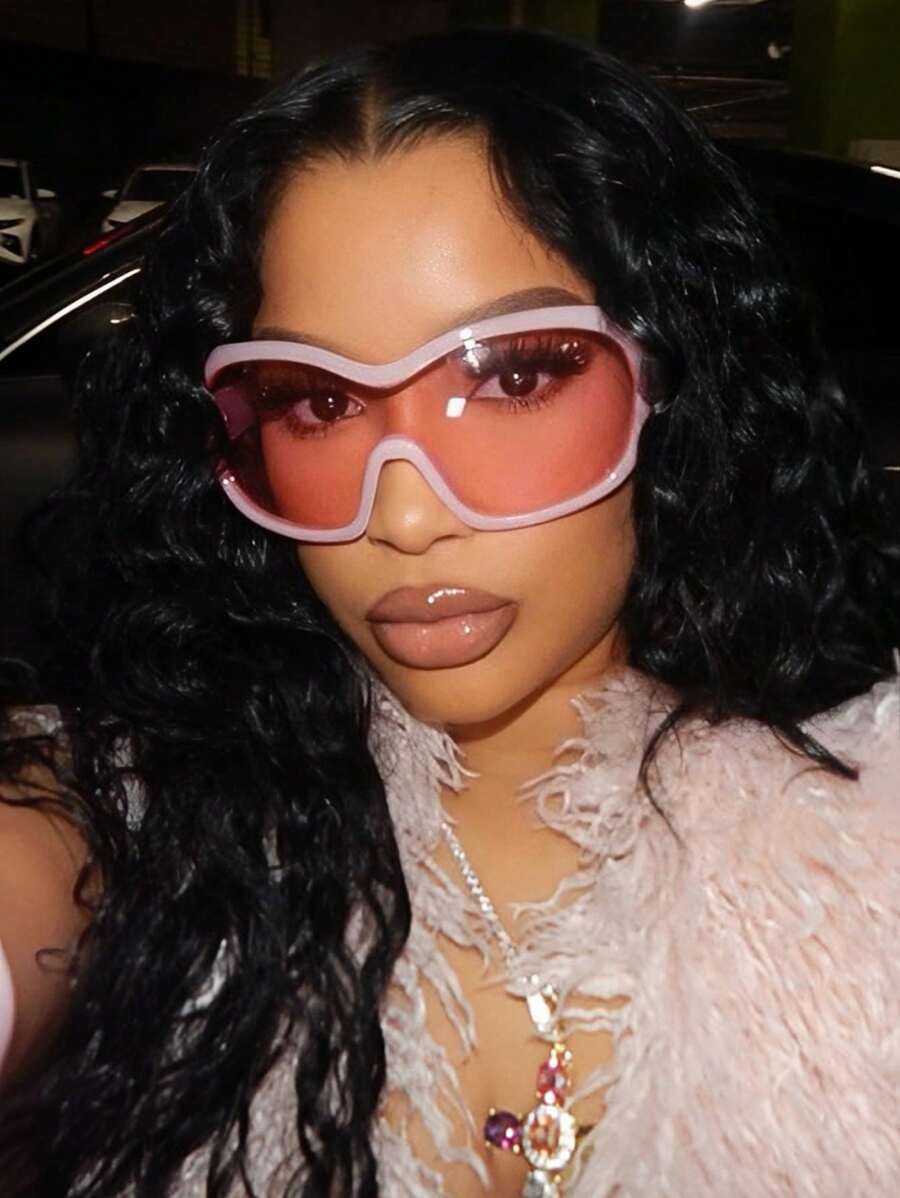 1pc Big Frame Wrap-Around Face Mask, Personalized Outdoor Y2K Fashion Glasses Y2K Fest Music Fest For Summer Beach Vacation, Outdoor, Travel - Hồng - Xem 1