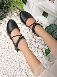 New Hollow-Out Criss-Cross Strap Heeled Sandals For Girls
