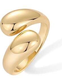 Fashionable Stainless Steel Plated Gold Thick Grooved Stack Rings, Daring Crossed Statement Rings For Women, Versatile For Everyday Wear - Multicolor - View 4