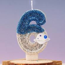 1 pieza Velas con diseño de planeta azul y plateado con números del 0 al 9 para decoración de pasteles de fiesta de cumpleaños, con efecto atmosférico, adecuadas para bodas, aniversarios y fiestas, para niños y adultos