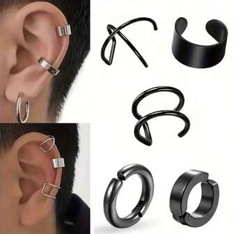 5pcs Set Stainless Steel Ear Cuff Clips - No Piercing, Unisex Fashion Accessories