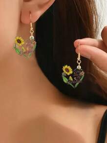 Un paio di orecchini in acrilico 2D a forma di girasole e farfalla, design leggero e durevole, accessori di moda per donne, il regalo perfetto per la festa della mamma o il compleanno