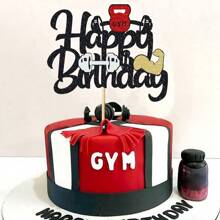 1 件/13 件健美主题生日蛋糕装饰 - 黑色闪光生日快乐蛋糕装饰 - 生日 / 杠铃 / 运动主题派对用品 - 送给男士的最佳礼物 - 彩色 - 查看 6