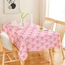 1 pieza Mantel con lazo rosa, cubierta de mesa de comedor lavable con patrón de lazo rosa, adecuado para dormitorio, cumpleaños, decoración de aniversario, decoración del hogar, sala de estar, cocina, regalo para el hogar - Rosa - Ver 3