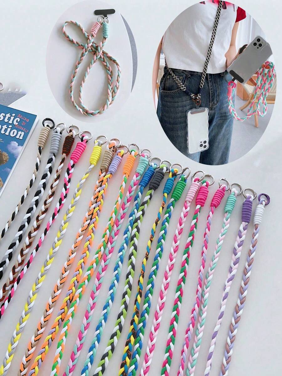 1 件带夹子的编织腕带挂绳，可调节双色编织带，适用于手机、手提包或背包 - 彩色 - 查看 1