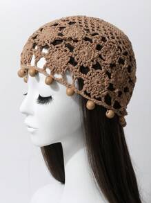 1 buc. șapcă fără boruri din croșetat, lucrată manual, cu mărgele, pentru femei, tricot subțire exotic de epocă pentru primăvară/vară