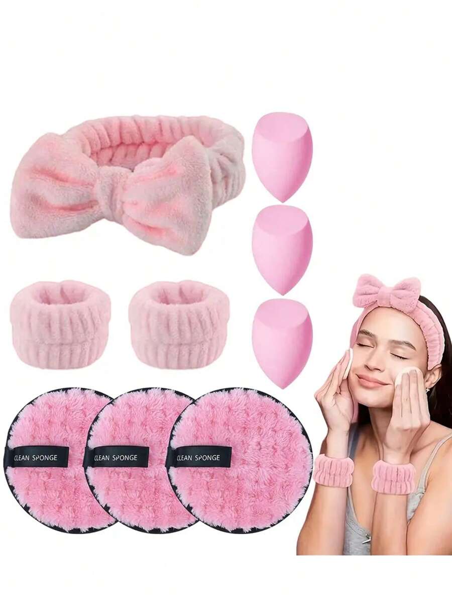 9-Piece Reusable Makeup Tool Set: Face Cleansing Pads, Makeup Sponges, Facial Scrub Band, Air Cushion Puff, Portable Cosmetic Accessories Suitable For Foundation, Cream, Powder, BB Cushion, Fit For All Skin Types
