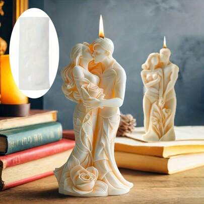 1pc Valentine's Day Silicone Candle Mold, Couple Hugging And Kissing Ornament Casting Mold, Home Decor Gift Resin And Plaster Crafting Mold