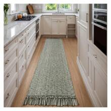 Washable Boho Carpet Runners For Hallway 2.6x12ft, Farmhouse Long Rugs For Kitchen Cotton Hand Woven Bedroom Runner Rug Olive Green/Cream Low Pile Natural Floor Carpet For Indoor Hall Entryway 2.6' X 12' - 彩色 - 查看 7