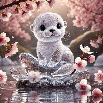 1 件无框圆形水晶海獭钻石画套装 - 全钻钻石艺术，帆布 DIY 马赛克工艺套装包括笔、胶水、钻石托盘、钻石珠。适合钻石画爱好者、家居墙面装饰礼物和缓解压力