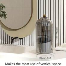 Plastic Rotating 360° Makeup Brush Holder With Cover, Non-Electric, Suitable For Vanity Makeup Storage