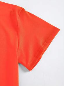 Plus Size Women's Fashion Peplum Short Sleeve Dress Sequins Letters Printed Figure - Orange - View 7