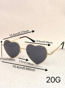 1 件时尚心形眼镜，可爱 Y2K 美学眼镜，适合学生和年轻人夏季海滩度假、户外、旅行 - 金灰1副 - 查看 5